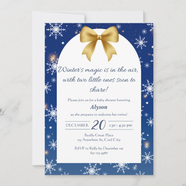 Winter's Magic Twin Baby Shower Invitation (Front)