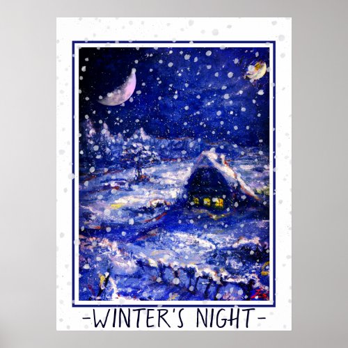 Winters Night Moon Crescent Russia Poster