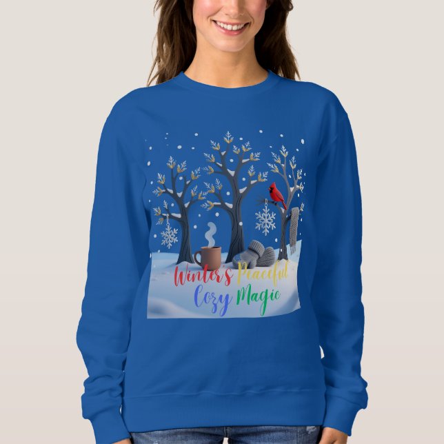 Winter's Peaceful Cozy Magic Frosty Trees Design Sweatshirt (Front)