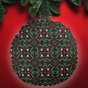 Winters Snowflakes, Poinsettias, Cardinals Round Pillow