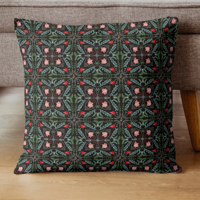Winters Snowflakes, Poinsettias, Cardinals  Throw Pillow (Creator Uploaded)