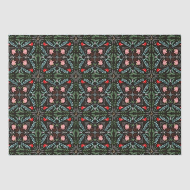 Winters Snowflakes, Poinsettias, Cardinals  Tissue Paper (Front)