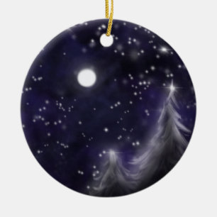 Winters starry night - romantic Holiday snow scene Ceramic Ornament