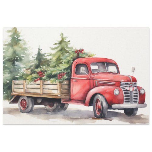 Winters Warmth Vintage Truck and Holiday Trees Tissue Paper