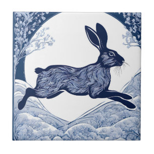 Winter's Whispers of Magical Hare Ceramic Tile