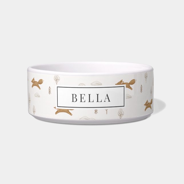 Winterscape Fox Pattern Name Pet Bowl (Front)
