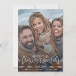 Winterscape line drawing w/trees mountains photo holiday card