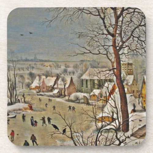 Winterscape  on a Pond with Birds Coaster