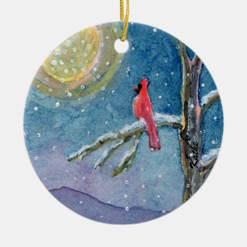 Winterscene Cardinals Ceramic Ornament