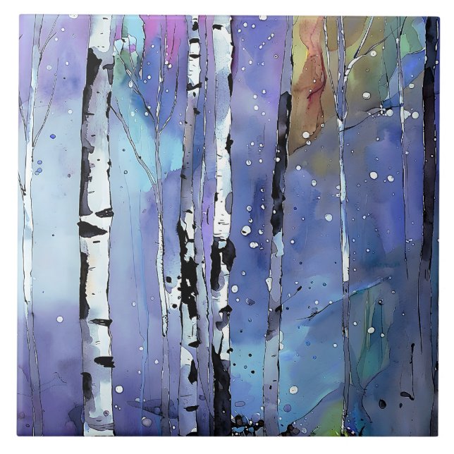 Wintersong in the Birch Woods Ceramic Tile (Front)