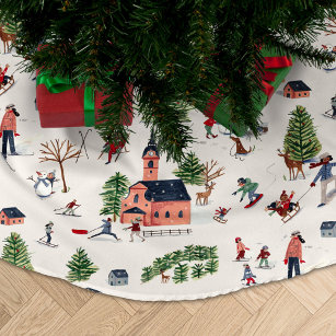 Wintersport ski landscape all-over print  brushed polyester tree skirt