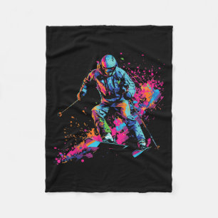 Wintersports Alpine Paint Splash Skier Snow Ski Bo Fleece Blanket