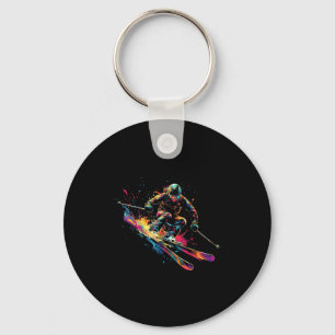 Wintersports Alpine Paint Splash Skier Snow Ski Bo Keychain