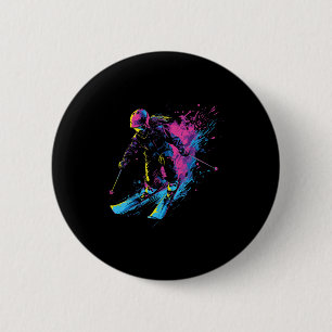 Wintersports Alpine Paint Splash Skier Snow Ski Gi Button