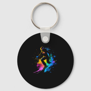 Wintersports Alpine Paint Splash Skier Snow Ski Gi Keychain