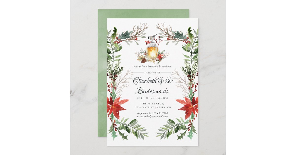 Wintertide Woodland Christmas Bridesmaids Luncheon Invitation | Zazzle