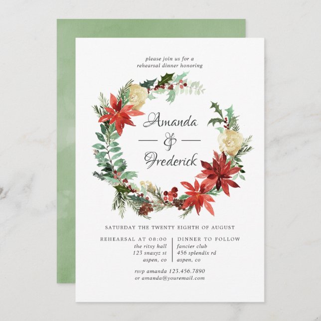 Wintertide Woodland Christmas Rehearsal Dinner Invitation (Front/Back)