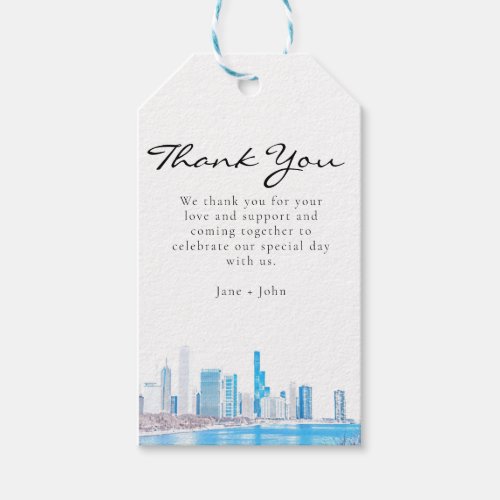 Wintertime Chicago Skyline Thank You Gift Tag