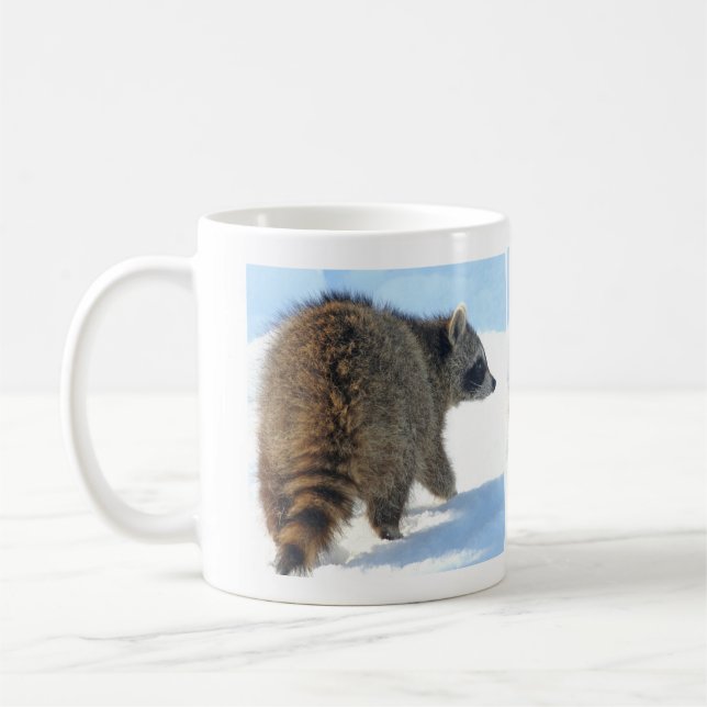 Wintertime Raccoon Excursion Coffee Mug (Left)