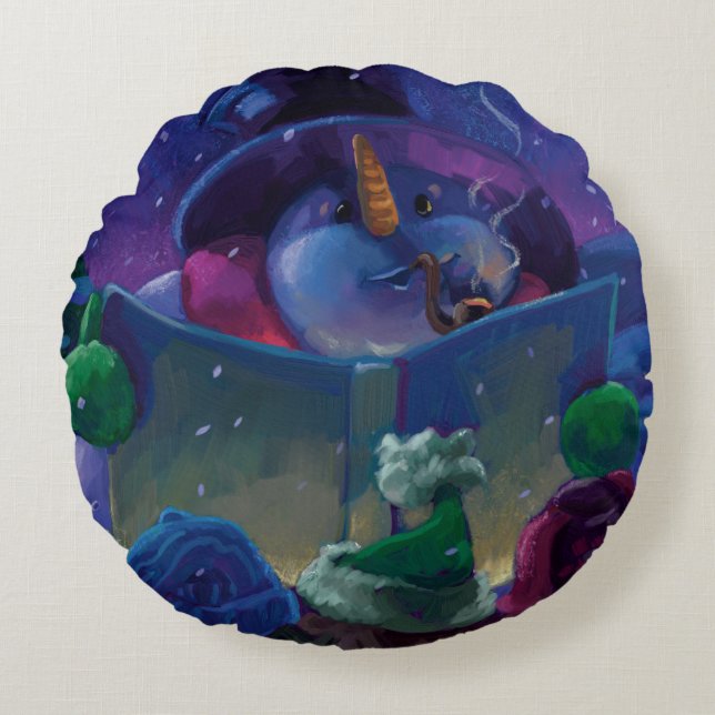 Wintertime Reading Painting Round Pillow (Front)