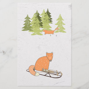 Wintertime- Sledding  Fox - Illustration Stationery