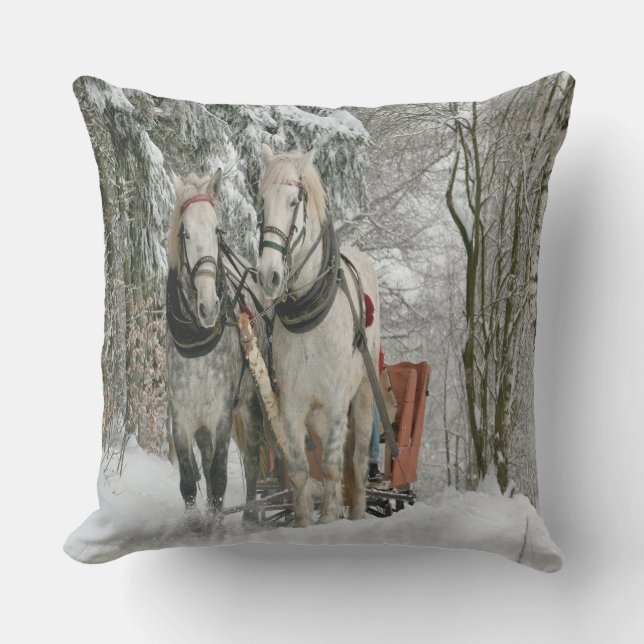 Wintertime Sleigh Ride Throw Pillow (Front)