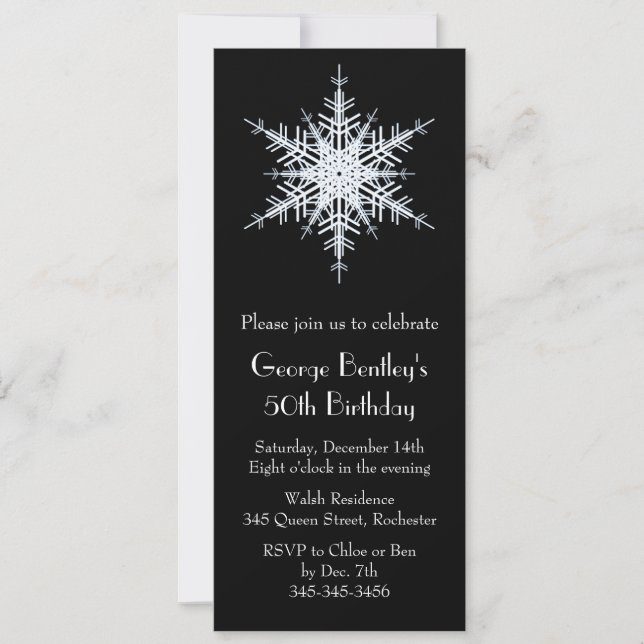 Wintery 50th Birthday Invitation black (Front)