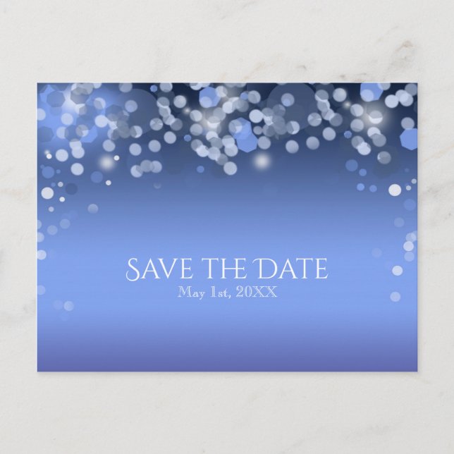 Wintery Blue Lights Winter Wedding Save the Date Announcement Postcard (Front)