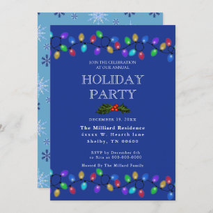 Wintery Blue Snowflake And Lights Invitation