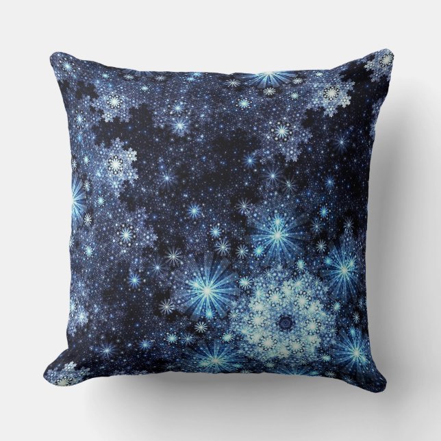 Wintery Blue Snowflake Pattern Throw Pillow (Front)