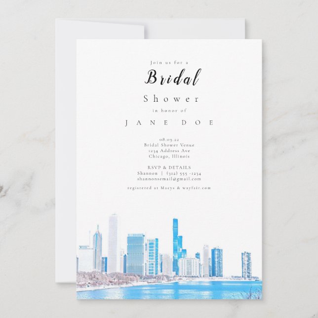 Wintery Chicago Skyline Bridal Shower Invitation (Front)
