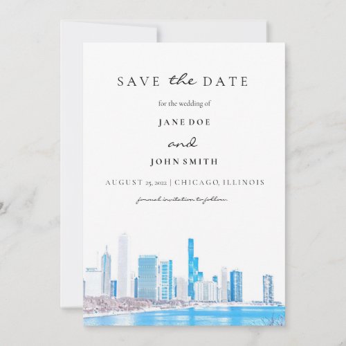 Wintery Chicago Skyline flat Save The Date Card