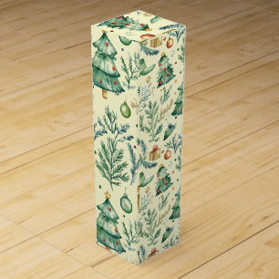 Wintery Christmas Scene, Trees, Gifts & Ornaments Wine Box