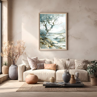 Wintery Cliffside Path with Bare Trees Poster