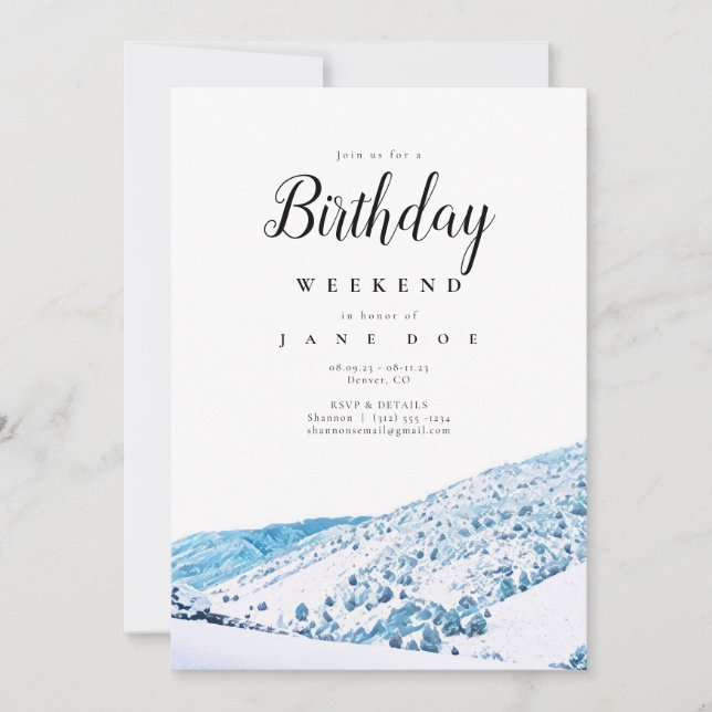 Wintery Colorado Mountains Birthday Weekend Invitation (Front)
