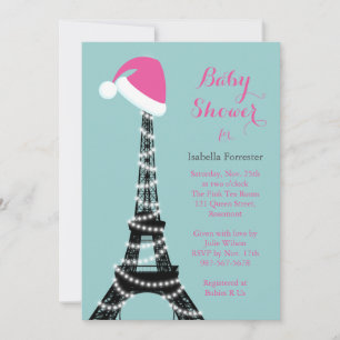 Wintery Eiffel Tower Baby Shower Invite turquoise