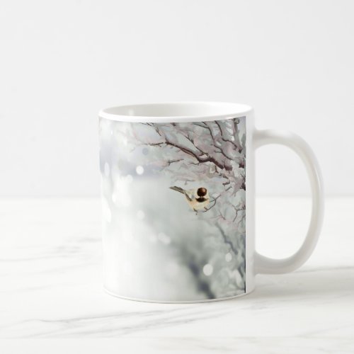 Wintery Frosty Trees Birds Grey Chickadee Coffee Mug