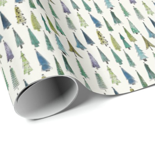 Wintery Green Christmas Tree Gift Wrapping Paper