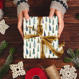 Wintery Green Christmas Tree Holiday Wrapping Paper Sheets