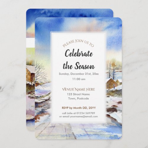 Wintery Lane Watercolor Holiday Season Invitation