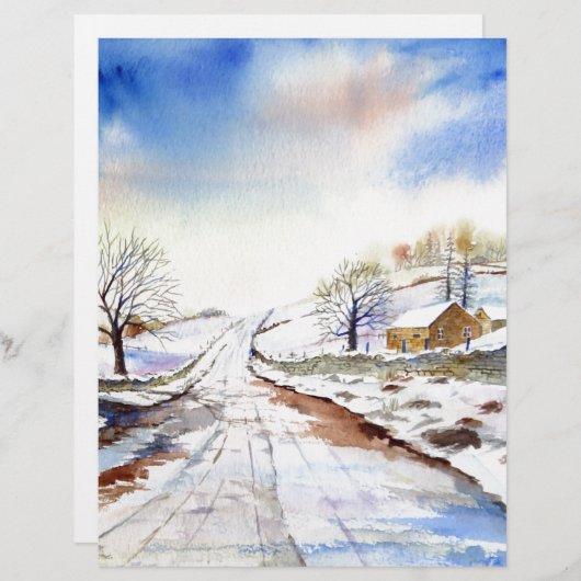 Wintery Lane Watercolor Landscape Painting (Front/Back)
