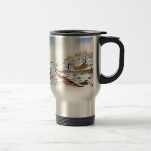 Wintery Lane Watercolor Landscape Painting Travel Mug