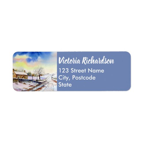 Wintery Lane Watercolor Painting Label