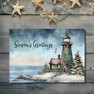 Wintery Lighthouse Season's Greetings Christmas Holiday Card