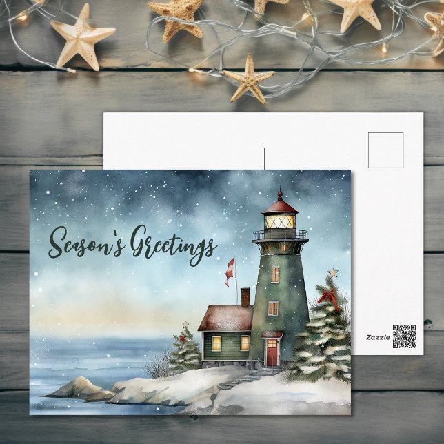 Wintery Lighthouse Season's Greetings Christmas Holiday Postcard (Wintery Lighthouse Season's Greetings Christmas Holiday Postcard)