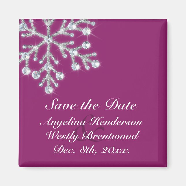 Wintery Magenta Save the Date Magnet (Front)