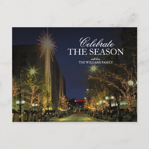 Wintery Night in Downtown Seattle  Holiday Postcard