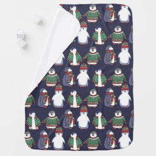 Wintery Penguins Baby Blanket, Purple Swaddle Blanket
