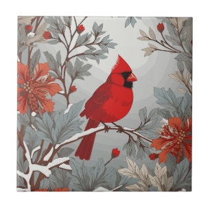 Wintery Red Cardinal Bird Ceramic Tile
