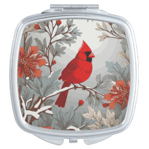 Wintery Red Cardinal Bird Compact Mirror